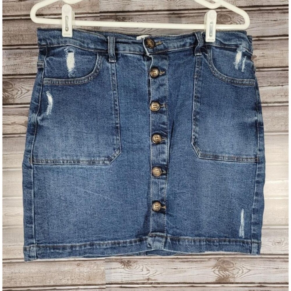 Kensie Jeans Denim Skirt VintageLuxe The High Rise Skirt Distressed size 10/30